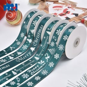 Green Christmas Printed Ribbon